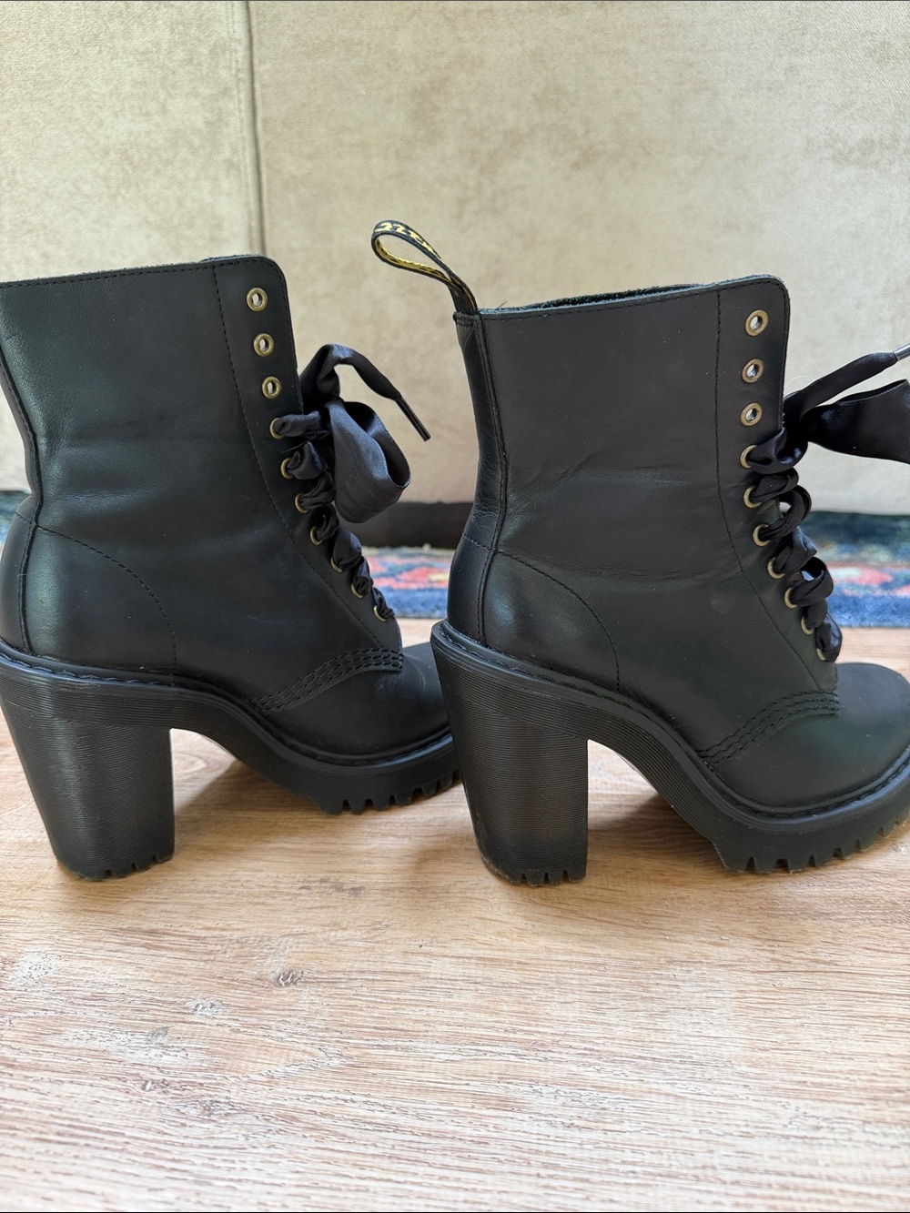 Dr Martens Black Heeled Lace-Up Ankle Boots with Ribbon Laces - Picture 4 of 4